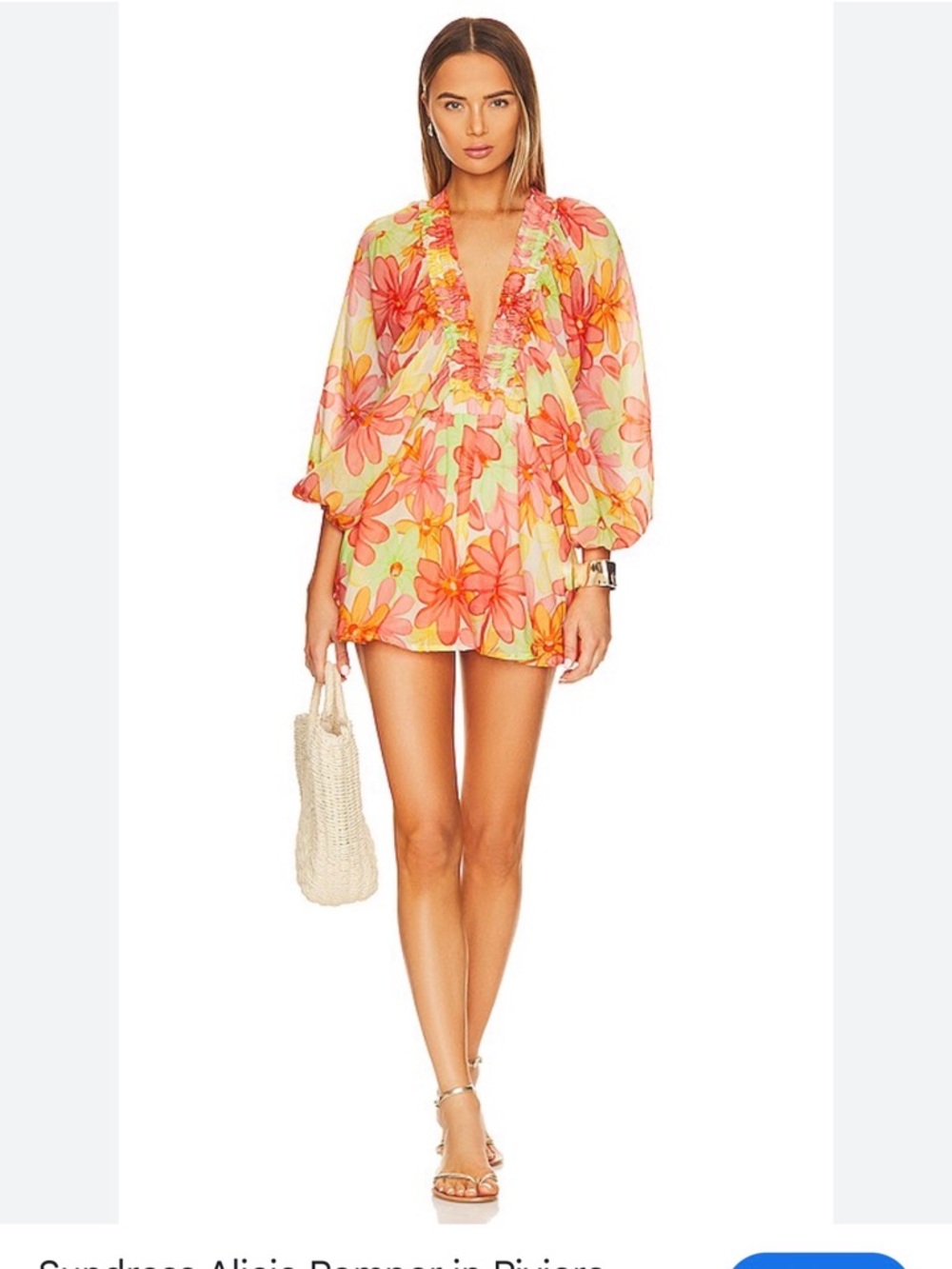 Plunging V-Neck Floral Beach Cover-Up in Coral & Yellow revolve